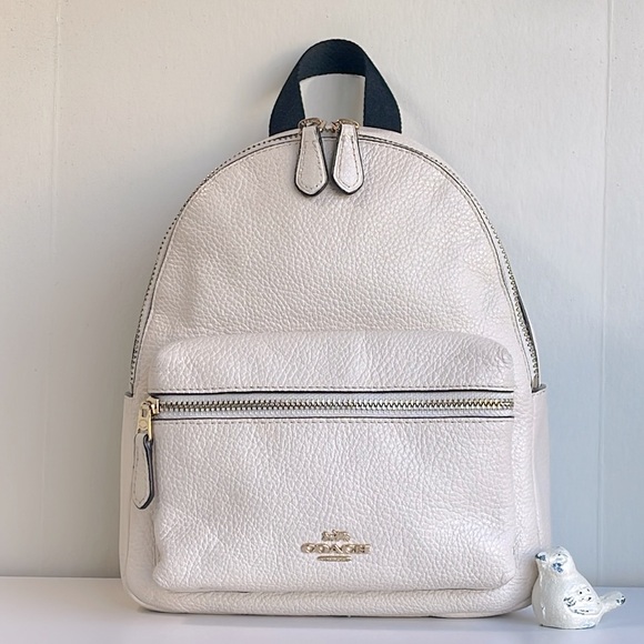 COACH Pebbled Leather Mini Charlie Backpack Color Chalk - Picture 1 of 17